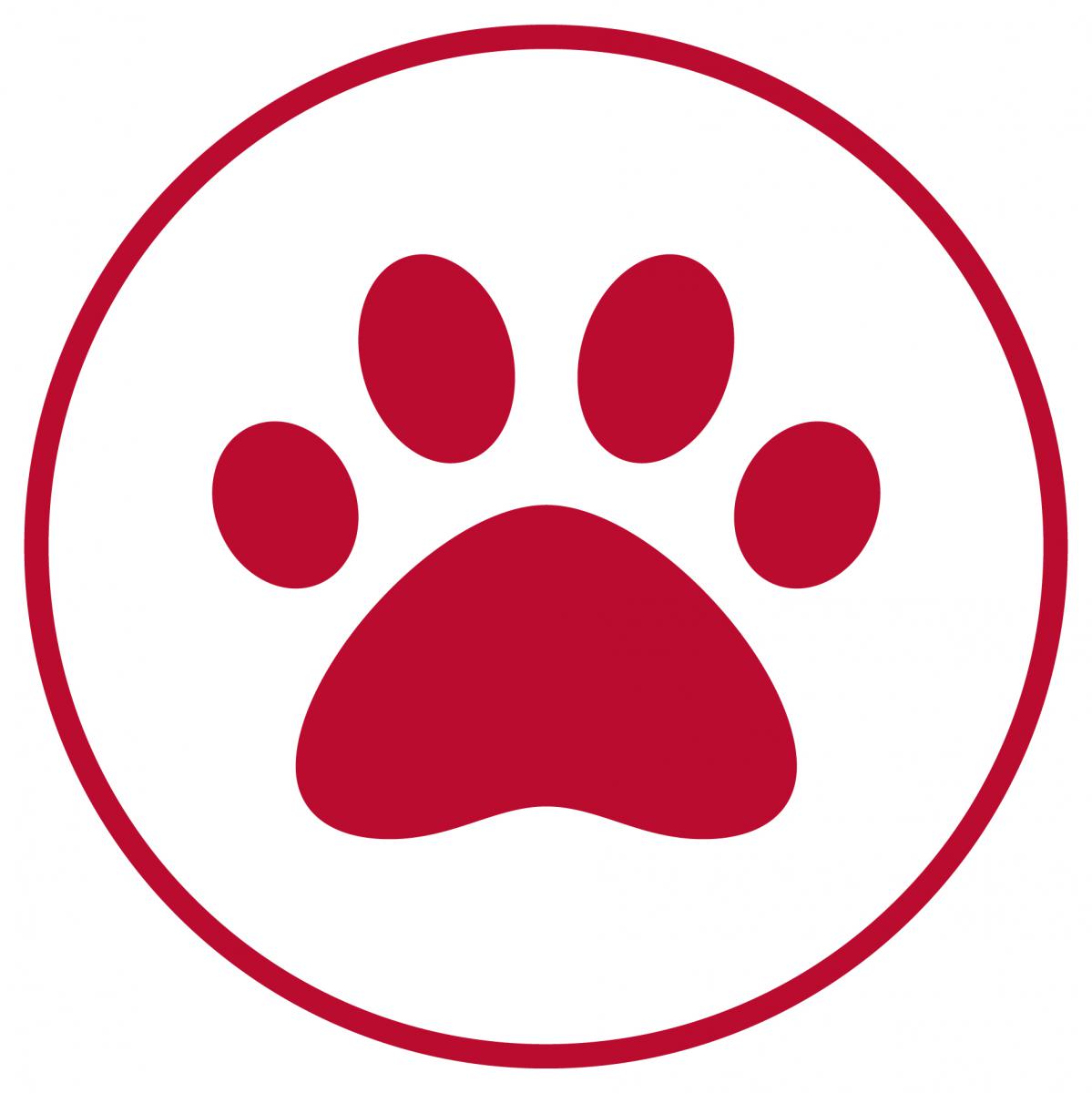 An icon graphic of a red paw print surrounded by a red circle.
